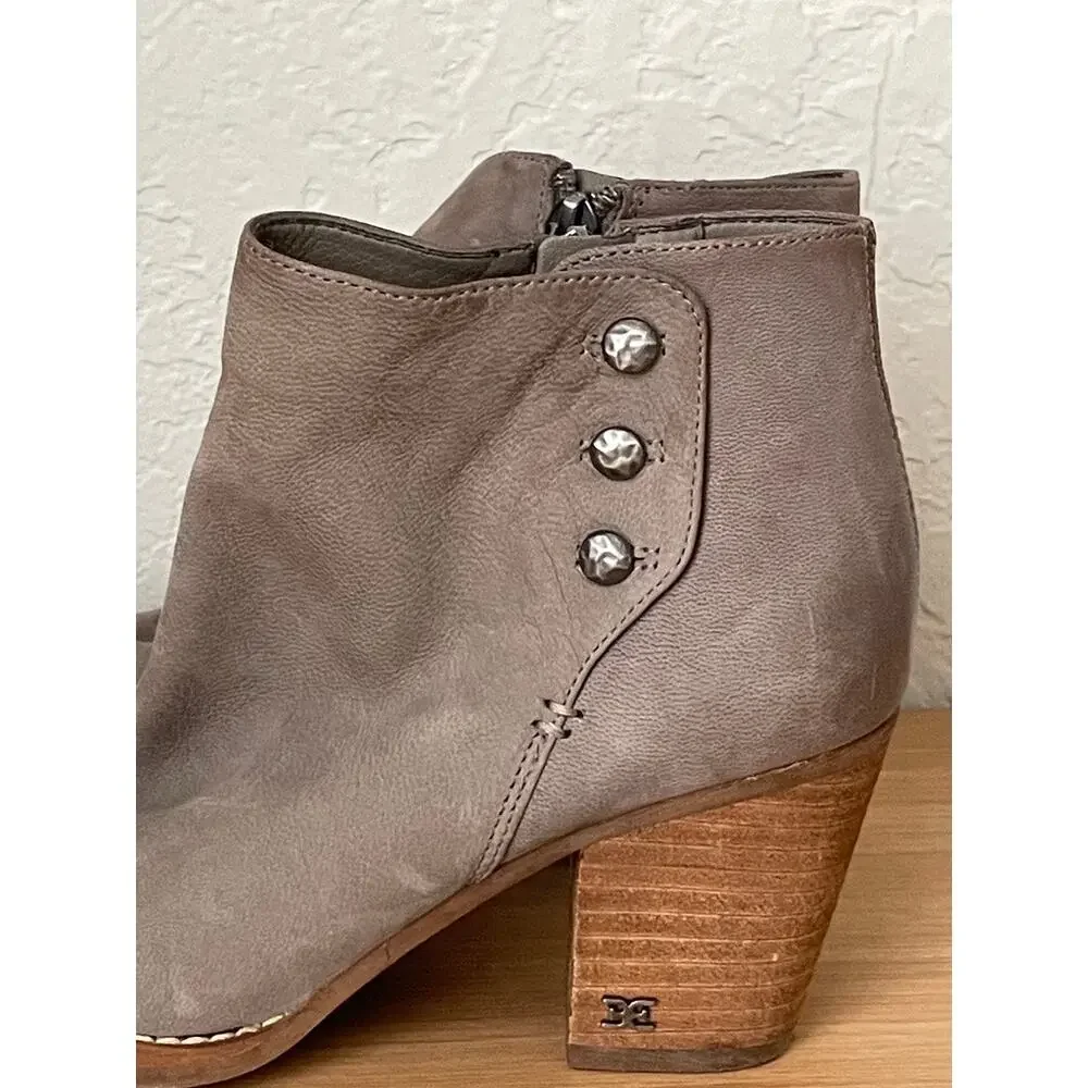 Sam Edelman Mariella Studded Leather Western Ankle Boots Taupe Gray 6.5